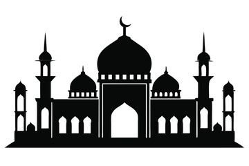 Silhouette of Mosque with Crescent Moon 