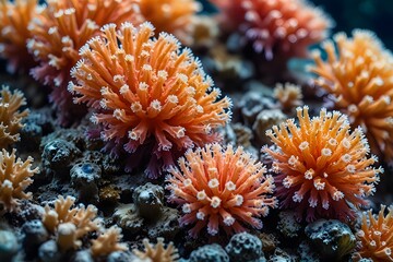Close-up shots of colorful coral polyps