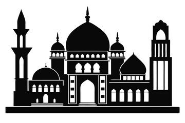 Black Silhouette Of Islamic Architecture With Dome and Minarets