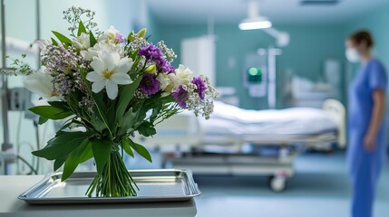 Fresh bouquet of flowers in a hospital room enhancing patient healing and comfort experience