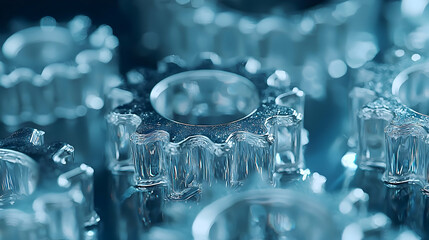 Close-Up of Interlocking Blue Metal Gears