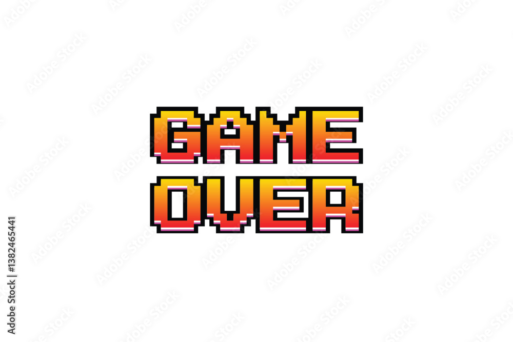 Poster game over. pixel art .8 bit game. retro game. for game assets in vector illustrations on white backg