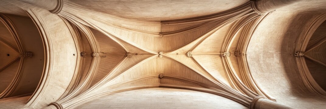 Intricate rib vaulted ceiling architecture in elegant cathedral space