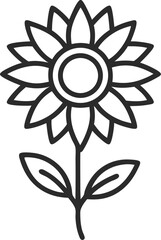 Vector illustration of sunflower, line art icon