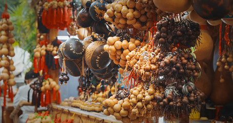 Chengdu, Sichuan, China. Tent With Souvenir Pumpkins. Souvenirs From Bottle Gourd Or Calabash....