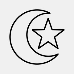 Icon moon and star. Islamic elements of Ramadhan, Eid Al Fitr, Eid Al Adha. Icons in line style. Good for prints, posters, logo, decoration, greeting card, etc.