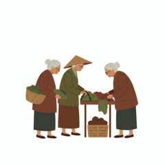 Elderly women shopping for vegetables at a market  