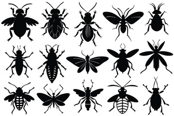 Collection of Various Insect Silhouette Design, Bee, Beetle, 
