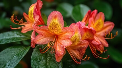 Vibrant orange azaleas in garden