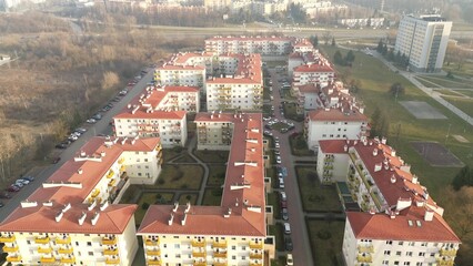 Fototapeta premium Modern apartment buildings with balconies and parking spaces