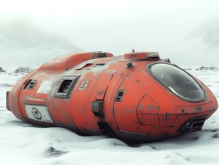 Red Spacecraft Exploring Snowy Landscape Sci-fi Concept Art