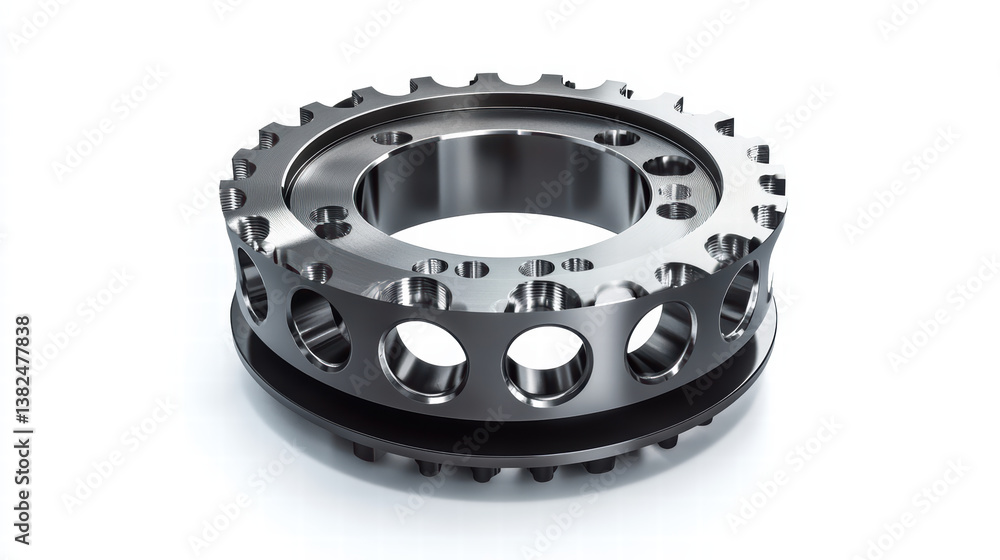 Poster mechanized precision: a close-up shot of a precision-engineered, circular metal component. its intri