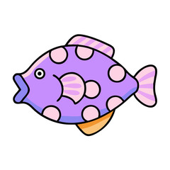 Cute Purple Fish Cartoon vector Pink Spots, Ocean Life