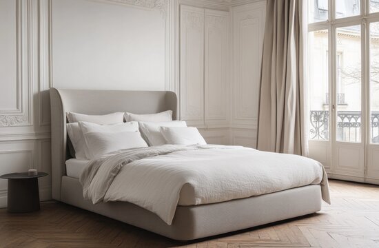 A comfortable bed with pillows and sheets in a bedroom