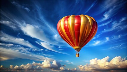 Fototapeta premium Soaring High: A vibrant hot air balloon floats gracefully against a dramatic, cloud-filled sky, offering a sense of adventure and freedom.