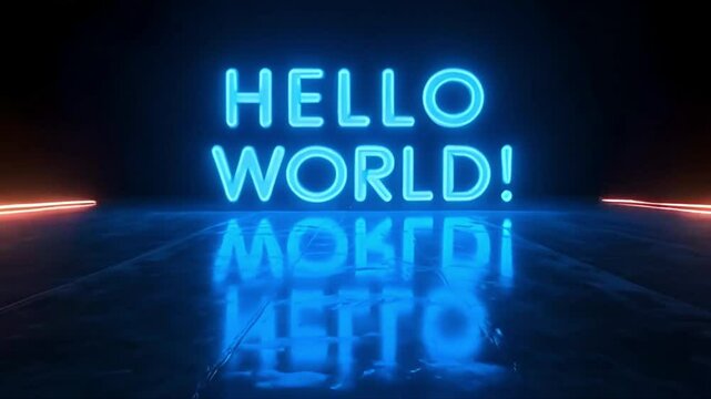 Blue Neon Hello World Programming Greeting