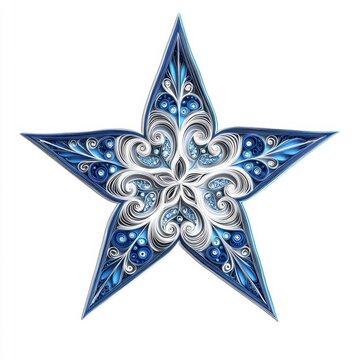 Intricate Blue and White Paper Quilled Star Design Perfect for Holiday Crafts Festive Decorations Winter Season