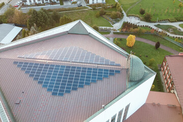 Drone view house solar energy installation