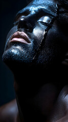 Close Up Portrait of a Person with Blue and Black Glitter Body Paint