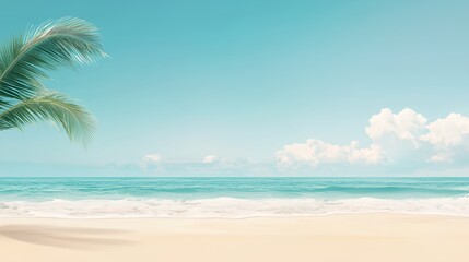 Fototapeta premium a palm tree on a beach with a blue sky