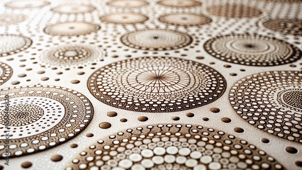 Poster circular design: a close-up shot showcases intricate circular patterns etched onto a textured surfac