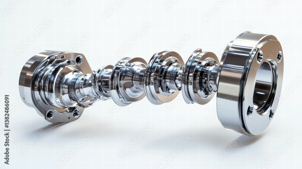 Poster precision engineering: a close-up shot of a complex mechanical component, meticulously crafted from 
