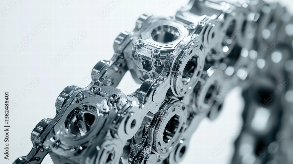 Poster precision metal components: close-up view of intricate, gleaming metal components, possibly part of 