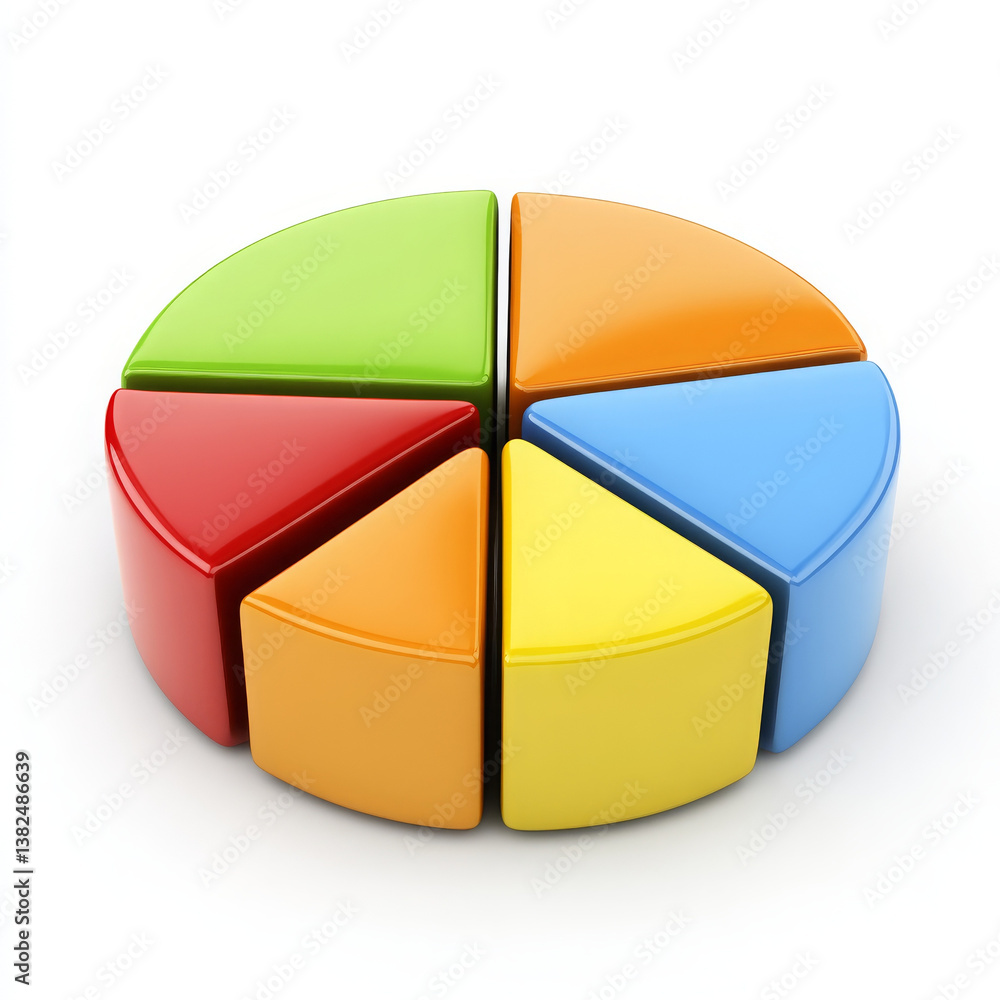 Poster colorful pie chart segments arranged in circular shape, representing data visually