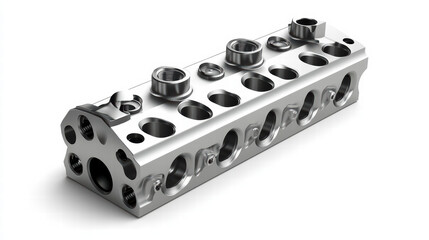 Machined Metal Block: A close-up view of a meticulously crafted metal block, showcasing precision engineering and industrial design.