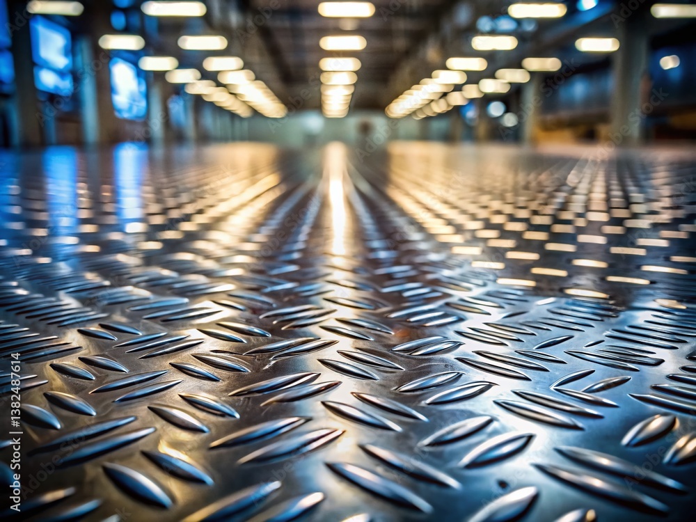 Poster metallic floor pattern: a close-up shot showcases a robust, textured metallic floor with a repeating