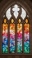 Colorful Abstract Stained Glass Window in Church Interior