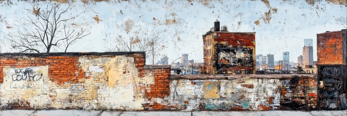 Urban landscape with brick buildings and cityscape in the background