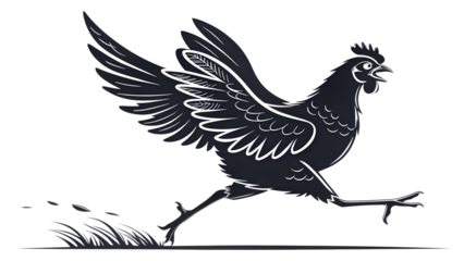 Running Black Chicken Silhouette with Wings Spread – Digital Illustration