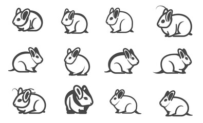 Rabbit line vector collection. Outline bunny set