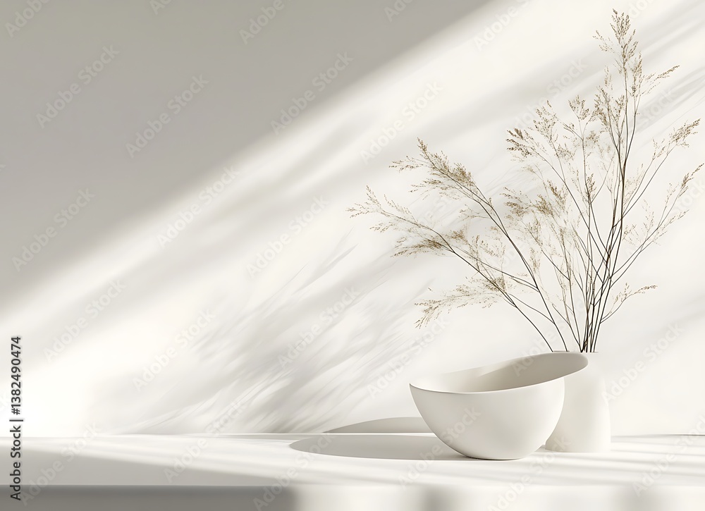 Poster 3d rendering of a white background with a soft shadow and shadow effect, providing an empty space fo