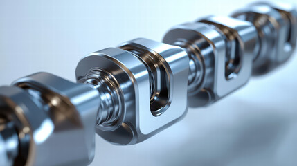 Interlinked Hardware: A close-up shot of connected metal nuts and bolts, rendered with a precise focus on the details of mechanical integration.