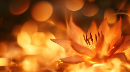 Glowing Lotus in Fiery Bokeh