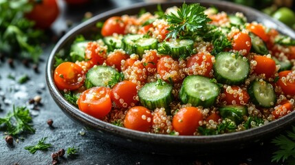 Fresh Quinoa Salad with Cucumbers and Tomatoes
