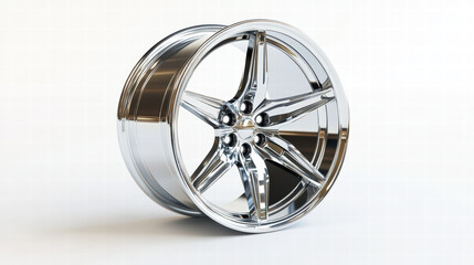 Chrome Alloy Wheel: A close-up shot of a shiny, chrome alloy wheel showcases its intricate design and reflective surface, conveying a sense of luxury and modern automotive design.