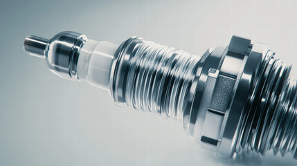 Spark Plug Close-Up: A highly detailed, modern spark plug, captured with precision focus, symbolizing automotive technology and mechanical components.