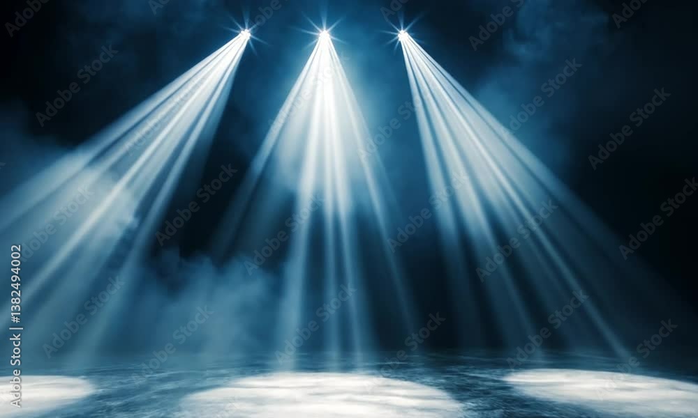 Wall mural video of white spotlights turning on with black background and smoke created with generative ai tech