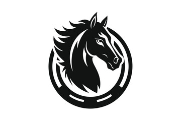 Fototapeta premium Horse Head Silhouette Emblem Inside Striped Circle 
