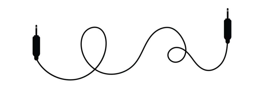 Audio Cable Icon, Plug Wire ,Audio cable with jack socket. isolated on white and black background. Vector illustration. 