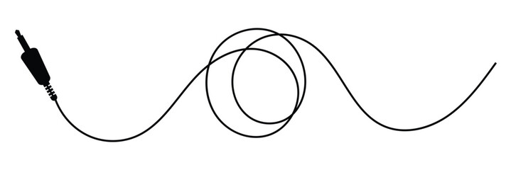 Audio Cable Icon, Plug Wire ,Audio cable with jack socket. isolated on white and black background. Vector illustration. 