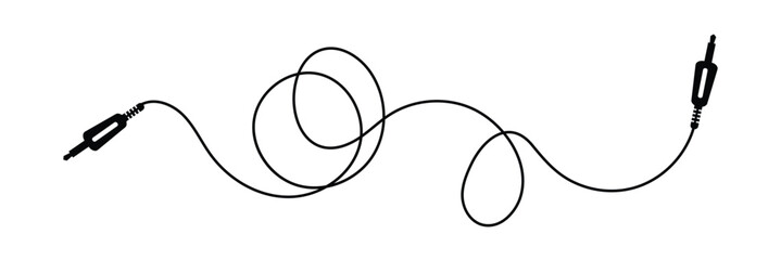 Audio Cable Icon, Plug Wire ,Audio cable with jack socket. isolated on white and black background. Vector illustration. 