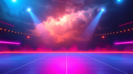 Abstract game background with blue pink light. Suit for sport and gaming competition. 3d technology abstract neon light background. Empty space scene, spotlight, dark night