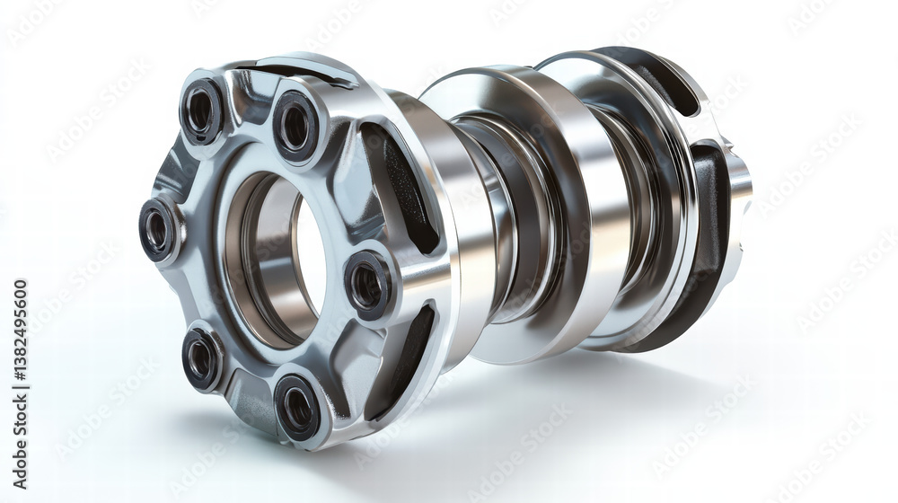 Poster precision engineering: a detailed view of a metallic engine component, showcasing precision and the 