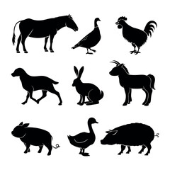 Fototapeta premium Set of 9 farm animal silhouettes vector