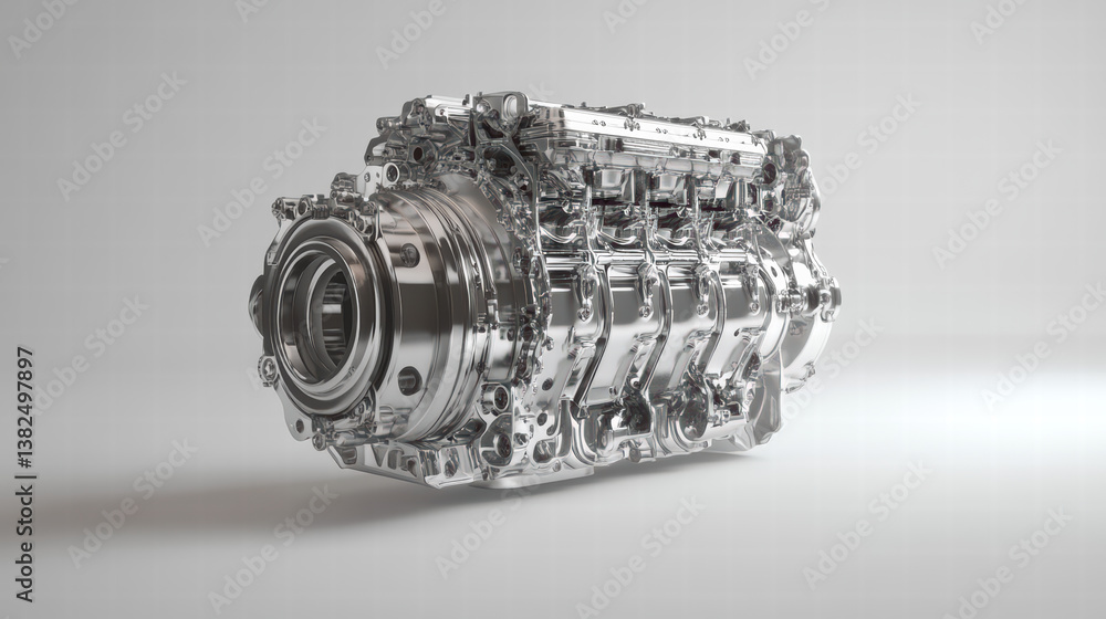 Poster chrome engine in precision: a meticulously crafted chrome engine takes center stage, showcasing its 