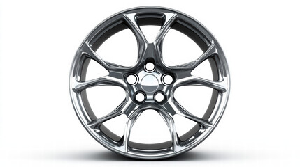 Obraz premium Stylish Alloy Wheel: Capturing the sleek, modern design of a shiny alloy wheel, perfect for automotive, tech, and design concepts. Emphasizing precision, speed, and innovation.